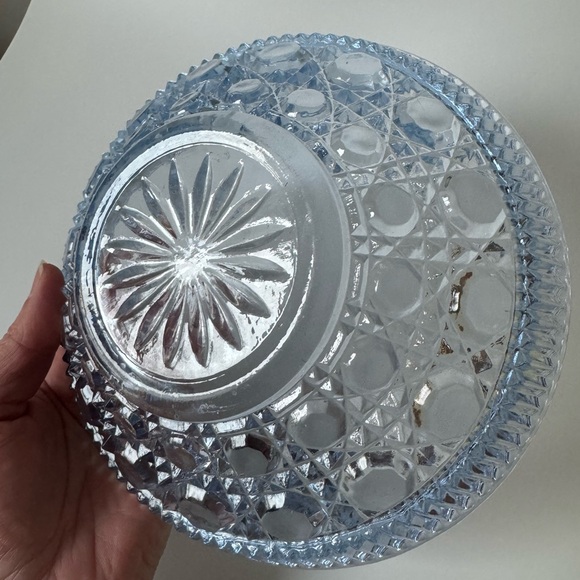 Vintage atlas glass light blue caned wicker pattern bowl - Picture 7 of 8